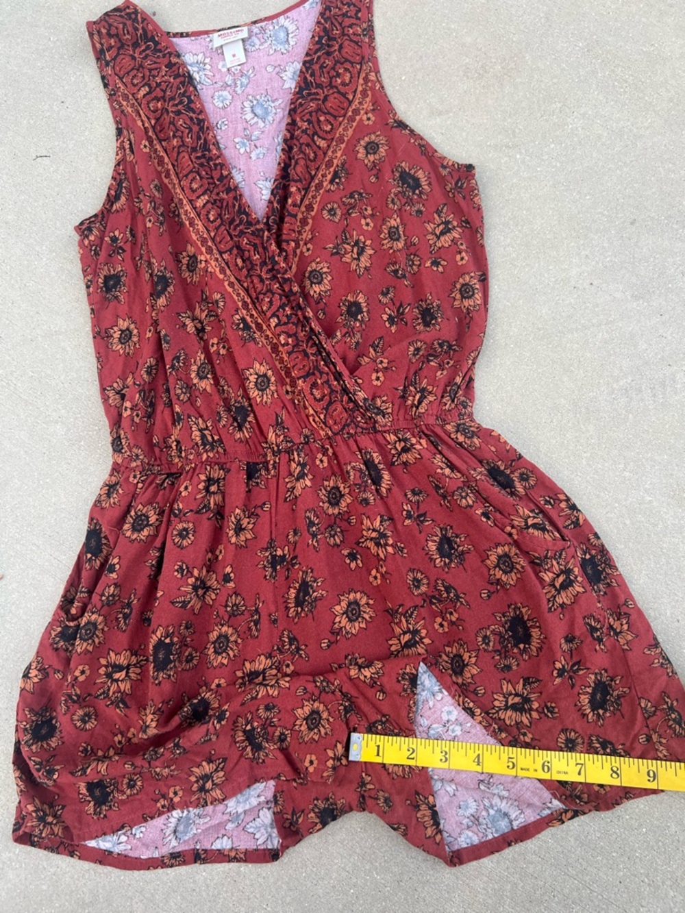 Mossimo Boho Rust Sunflower Floral Print Romper Medium Pockets Whimsy Fairycore - Picture 9 of 15